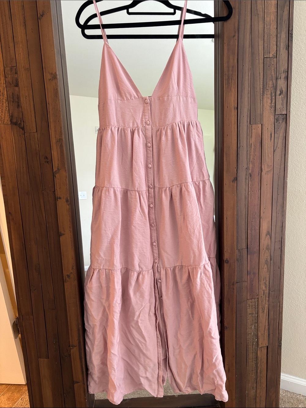 Sleeveless Dusty Pink Tiered Button-Front Maxi Dress